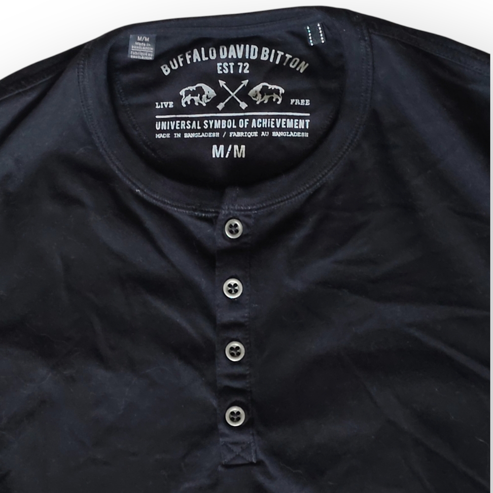 Buffalo David Bitton Black Long Sleeve Henley - Picture 2 of 3